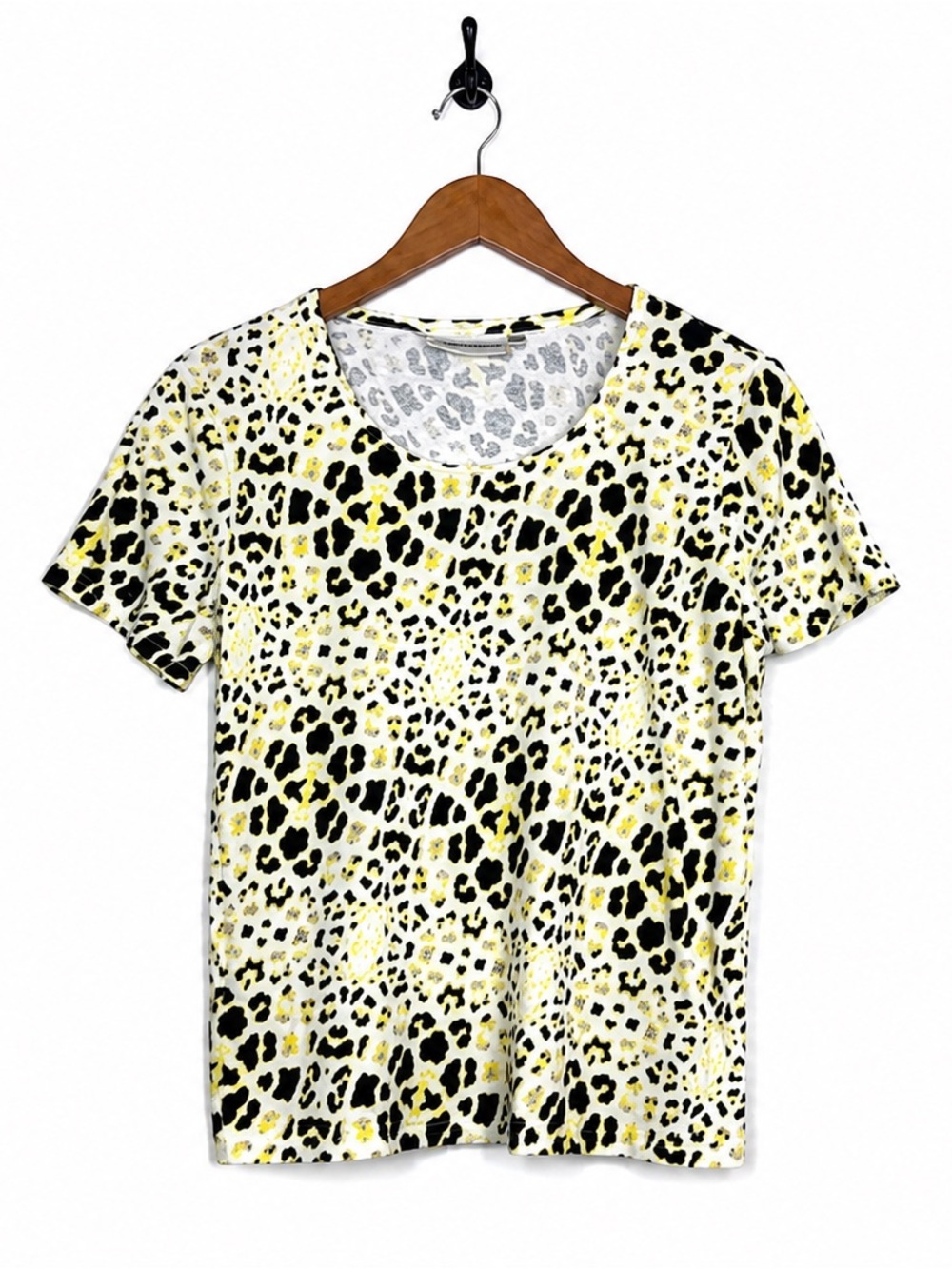 Rebecca Malone Women’s Medium Leopard Cheetah Animal Print Short Sleeve Top